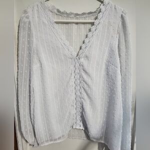 White Swiss Dot Lace Blouse Boho Cottagecore Sheer Long Sleeve Romantic Top